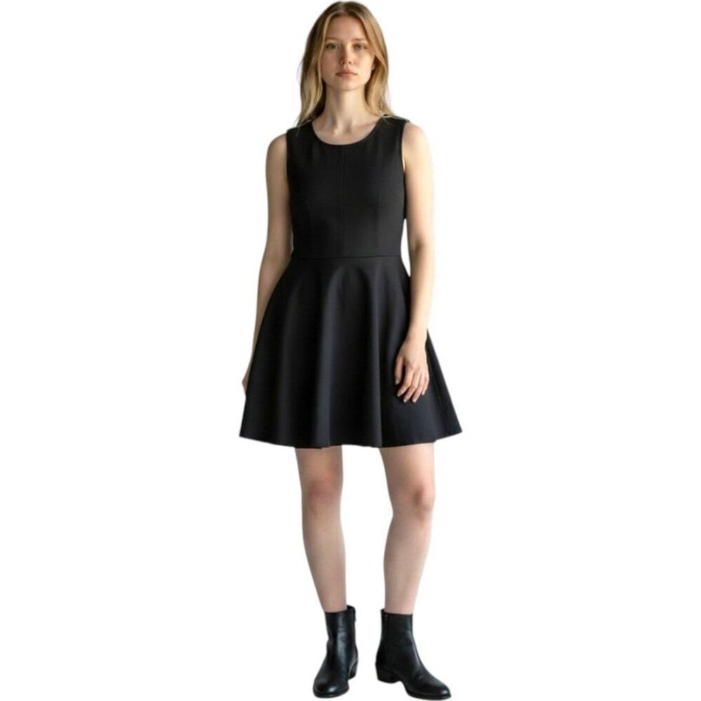 PJK Patterson J Kincaid Black Fit Flare Dress XS Exposed Zipper Sleeveless LBD
